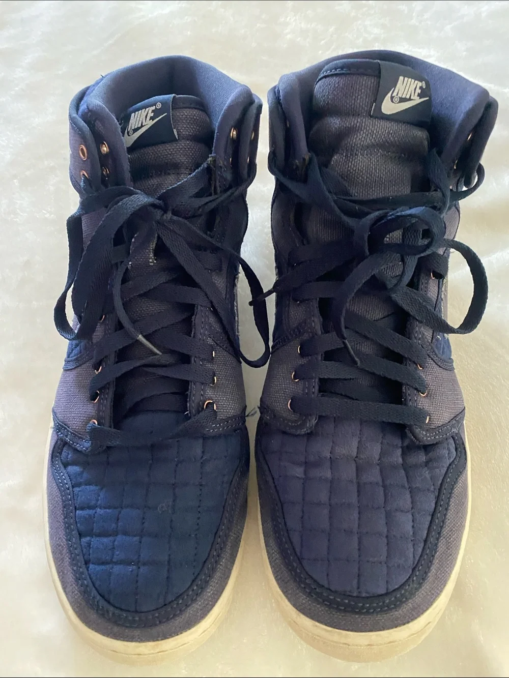 NIKE JORDAN Quilted Navy High-Top Sneakers. Size 12